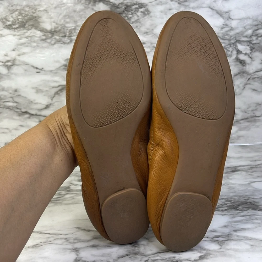 Tory Burch MELINDA Large LOGO Ballet Flats in Royal Tan/ Gold in 7.5